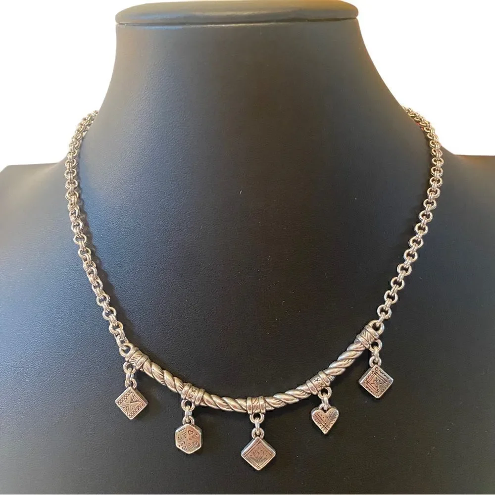 Brighton Silver Toned Bar Charm Necklace. 6 Double Sided Charms in all.